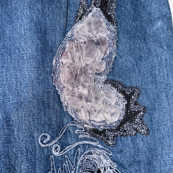 90’s Vintage High Waisted Embroidered Jeans Italy Baggy - Picture 7 of 8